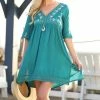 Ananda's Collection | Teal Embroidered V-Neck Empire-Waist Dress - Women -Ananda's Collection Shop zu83990458 main tm1579889732
