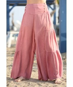 Ananda's Collection | Dusty Rose Button-Accent Tiered Palazzo Pants - Women -Ananda's Collection Shop zu84902002 alt 1 tm1583351095