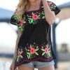 Ananda's Collection | Black & Pink Embroidered Floral Square Neck Tunic - Women