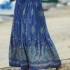Ananda's Collection | Denim Blue & Gold Floral Drawstring Maxi Skirt - Women