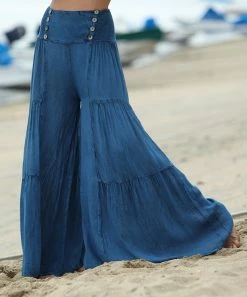 Ananda's Collection | Blue Button-Accent Tiered Palazzo Pants - Women -Ananda's Collection Shop zu85273900 alt 3 tm1584480718