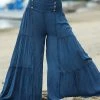 Ananda's Collection | Blue Button-Accent Tiered Palazzo Pants - Women
