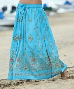 Ananda's Collection | Turquoise & Orange Floral Drawstring Max Skirt - Women -Ananda's Collection Shop zu85273903 alt 3 tm1584532865