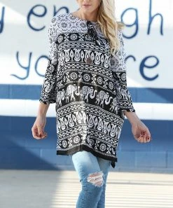 Ananda's Collection | Black Abstract Long-Sleeve Tunic - Women -Ananda's Collection Shop zu85809707 alt 2 tm1586372924