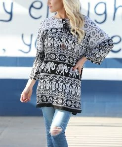 Ananda's Collection | Black Abstract Long-Sleeve Tunic - Women