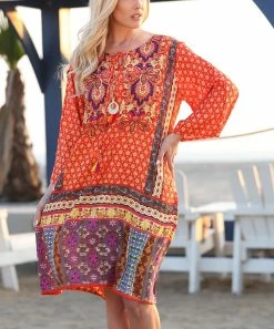 Ananda's Collection | Orange & Yellow Patchwork Long-Sleeve Shift Dress - Women -Ananda's Collection Shop zu85813533 alt 2 tm1586372989