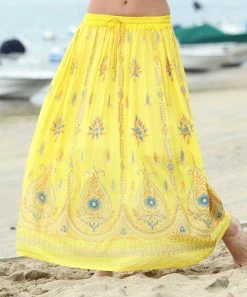 Ananda's Collection | Yellow Floral Drawstring Maxi Skirt - Women