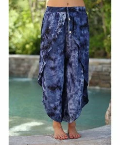 Ananda's Collection | Blue Tie-Dye Wrap Gaucho Pants - Women -Ananda's Collection Shop zu87038211 alt 2 tm1591380175