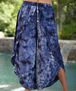 Ananda's Collection | Blue Tie-Dye Wrap Gaucho Pants - Women -Ananda's Collection Shop zu87038211 alt 3 tm1591380175