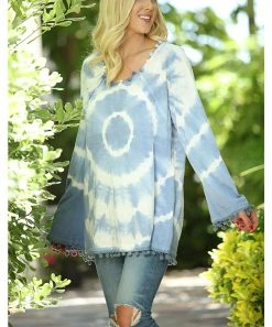 Ananda's Collection | Blue Tie-Dye Pom-Pom Trim Tunic - Women -Ananda's Collection Shop zu87038286 alt 2 tm1591380175