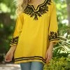 Ananda's Collection | Yellow & Black Embroidered Three-Quarter Sleeve Tunic - Women -Ananda's Collection Shop zu87045380 main tm1591380282