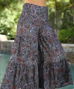 Ananda's Collection | Black & Blue Paisley Tiered Tie-Waist Palazzo Pants - Women