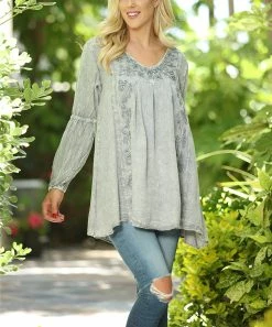 Ananda's Collection | Gray Embroidered Bishop-Sleeve Tunic - Women -Ananda's Collection Shop zu87045447 alt 2 tm1591380361