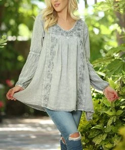 Ananda's Collection | Gray Embroidered Bishop-Sleeve Tunic - Women -Ananda's Collection Shop zu87045447 alt 3 tm1591380361