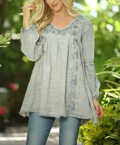 Ananda's Collection | Gray Embroidered Bishop-Sleeve Tunic - Women -Ananda's Collection Shop zu87045447 alt 4 tm1591380361