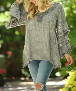 Ananda's Collection | Gray Swirl Tiered-Sleeve Tunic - Women -Ananda's Collection Shop zu87045485 alt 3 tm1591380361