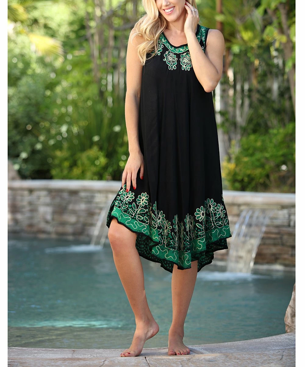 Ananda's Collection | Green & Black Floral Sleeveless Dress - Women 4 Ananda's Collection | Green & Black Floral Sleeveless Dress - Women - Image 2