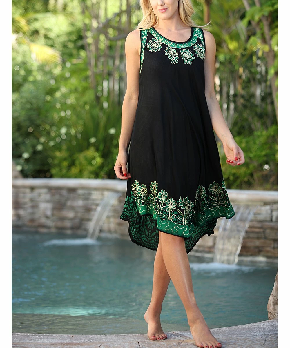 Ananda's Collection | Green & Black Floral Sleeveless Dress - Women 6 Ananda's Collection | Green & Black Floral Sleeveless Dress - Women - Image 4