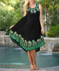 Ananda's Collection | Green & Black Floral Sleeveless Dress - Women