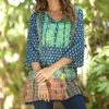 Ananda's Collection | Aqua Patchwork Three-Quarter Sleeve Tunic - Women