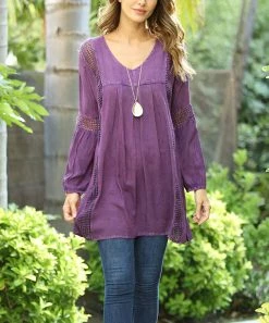 Ananda's Collection | Purple Sheer-Accent Long-Sleeve Tunic Dress - Women -Ananda's Collection Shop zu89653645 alt 3 tm1601038617