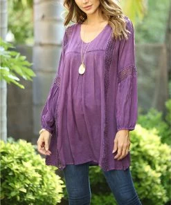 Ananda's Collection | Purple Sheer-Accent Long-Sleeve Tunic Dress - Women