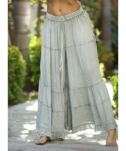 Ananda's Collection | Light Sage Tiered Tie-Waist Palazzo Pants - Women -Ananda's Collection Shop zu94209976 alt 2 tm1616009151