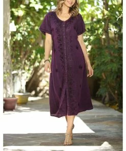 Ananda's Collection | Purple Floral Embroidered Bell-Sleeve Shift Dress - Women -Ananda's Collection Shop zu94209980 alt 3 tm1616009151