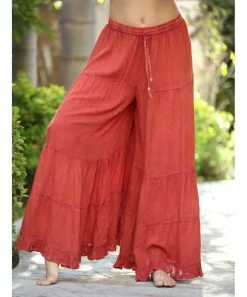 Ananda's Collection | Rust Tiered Tie-Waist Palazzo Pants - Women -Ananda's Collection Shop zu94209987 alt 2 tm1616009151