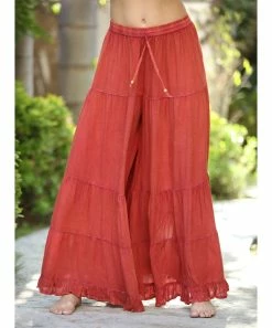 Ananda's Collection | Rust Tiered Tie-Waist Palazzo Pants - Women -Ananda's Collection Shop zu94209987 alt 3 tm1616009151