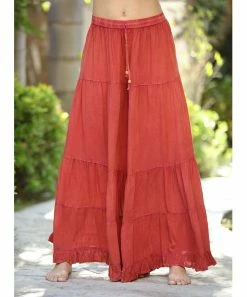 Ananda's Collection | Rust Tiered Tie-Waist Palazzo Pants - Women -Ananda's Collection Shop zu94209987 alt 4 tm1616009151