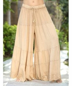 Ananda's Collection | Beige Tiered Tie-Waist Palazzo Pants - Women