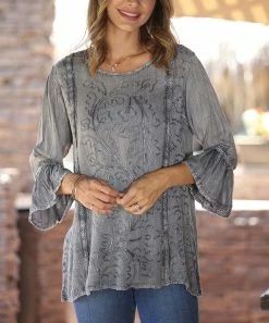 Ananda's Collection | Gray Embroidered Bell-Sleeve Tunic - Women