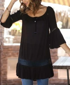 Ananda's Collection | Black Lace-Accent Off-Shoulder Tunic - Women -Ananda's Collection Shop zu97043985 alt 4 tm1624386874