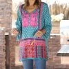 Ananda's Collection | Pink & Teal Patchwork Three-Quarter Sleeve Tunic - Women -Ananda's Collection Shop zu97620610 main tm1626211460