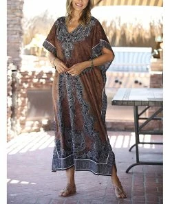 Ananda's Collection | Brown & Black Geometric Caftan - Women -Ananda's Collection Shop zu97625605 alt 3 tm1626874452